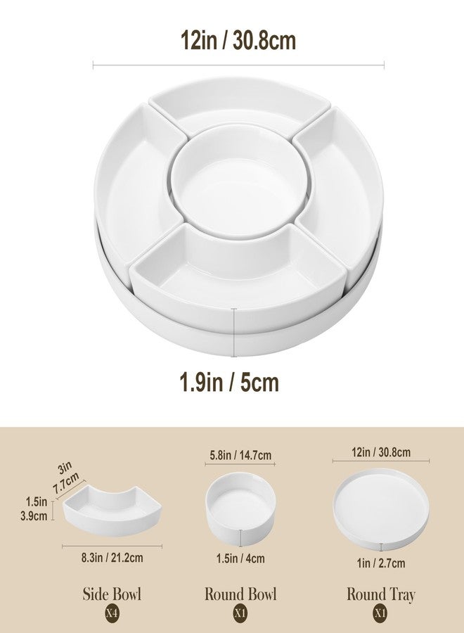 MALACASA Porcelain Divided Serving Tray, Perfect for Chips and Dip, Fruit, Veggies, Candy and Snacks, White - Image 2