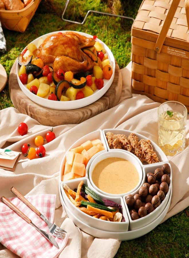MALACASA Porcelain Divided Serving Tray, Perfect for Chips and Dip, Fruit, Veggies, Candy and Snacks, White - Image 5
