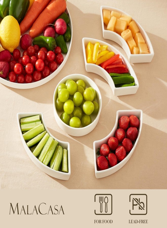MALACASA Porcelain Divided Serving Tray, Perfect for Chips and Dip, Fruit, Veggies, Candy and Snacks, White - Image 3