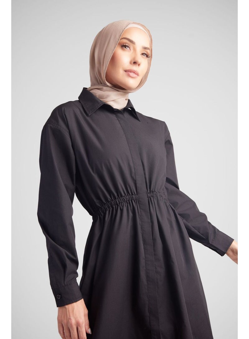 حجاب هاوس فستان قميص أسود بقصة واسعة ومريحة - Image 3