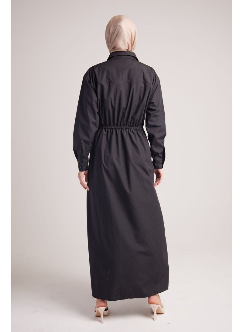 حجاب هاوس فستان قميص أسود بقصة واسعة ومريحة - Image 5