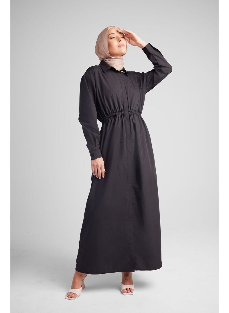 حجاب هاوس فستان قميص أسود بقصة واسعة ومريحة - Image 2