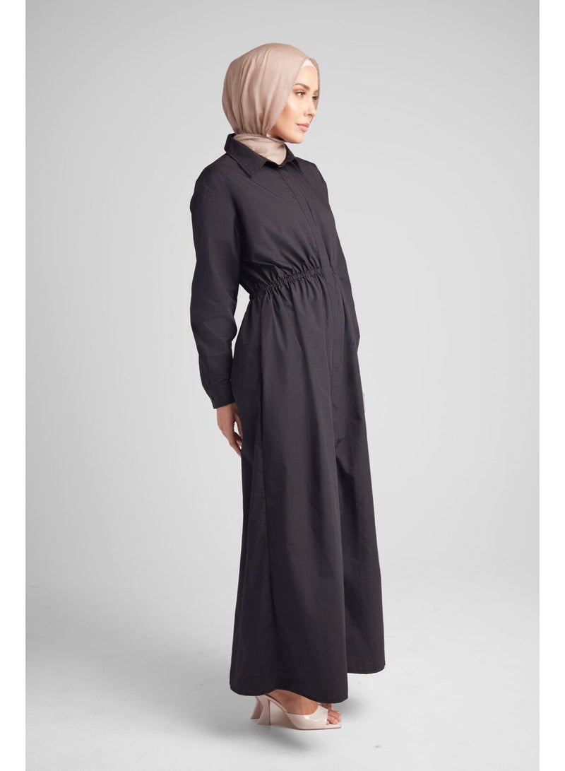 حجاب هاوس فستان قميص أسود بقصة واسعة ومريحة - Image 4