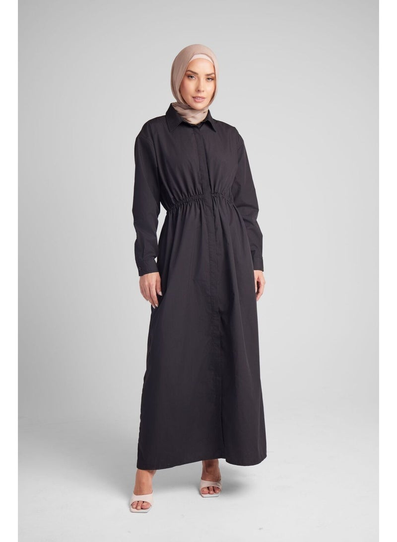 حجاب هاوس فستان قميص أسود بقصة واسعة ومريحة - Image 1
