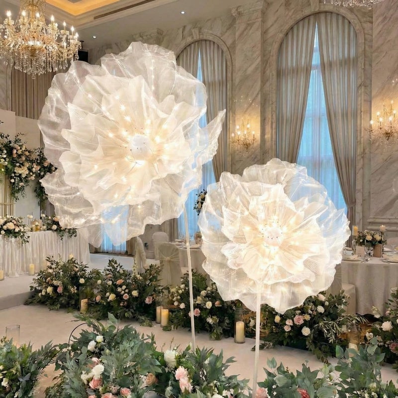 Yunsailing 2 Pcs 16 24 in Giant LED Artificial Flower Large Silk Flower Decorations with LED Light White Faux Florals for Wedding Bridal Shower Graduation Birthday Party Supplies - Image 2