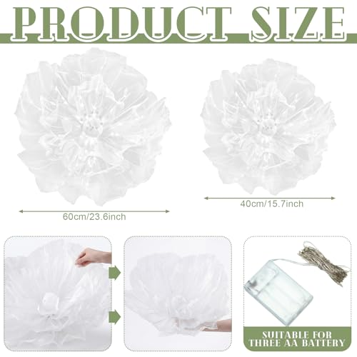 Yunsailing 2 Pcs 16 24 in Giant LED Artificial Flower Large Silk Flower Decorations with LED Light White Faux Florals for Wedding Bridal Shower Graduation Birthday Party Supplies - Image 3