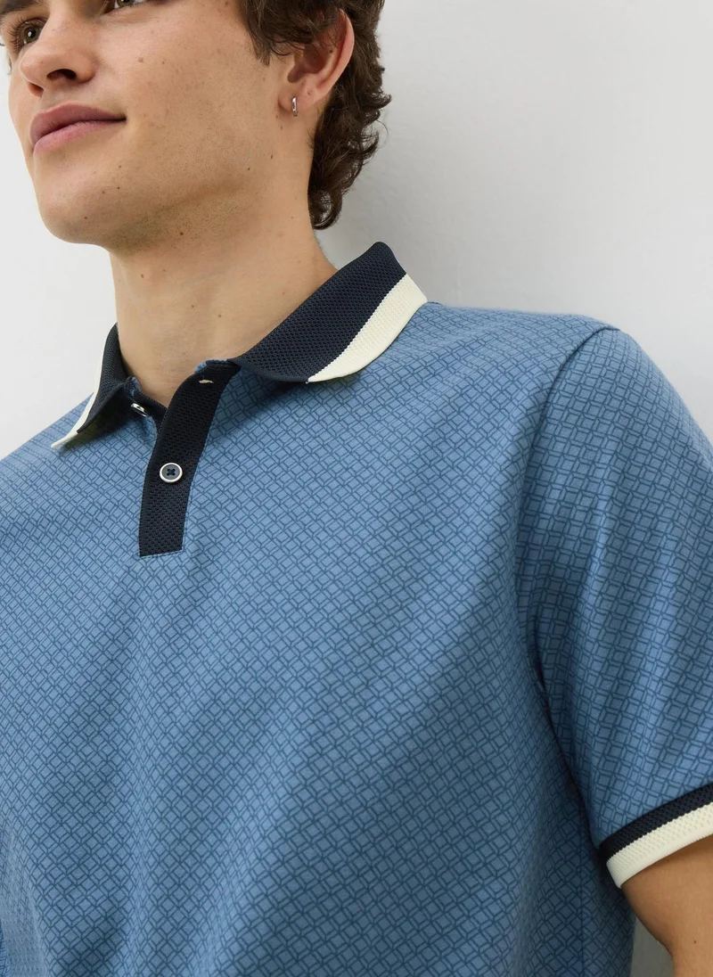 Matalan Navy Geometric Textured Polo Shirt