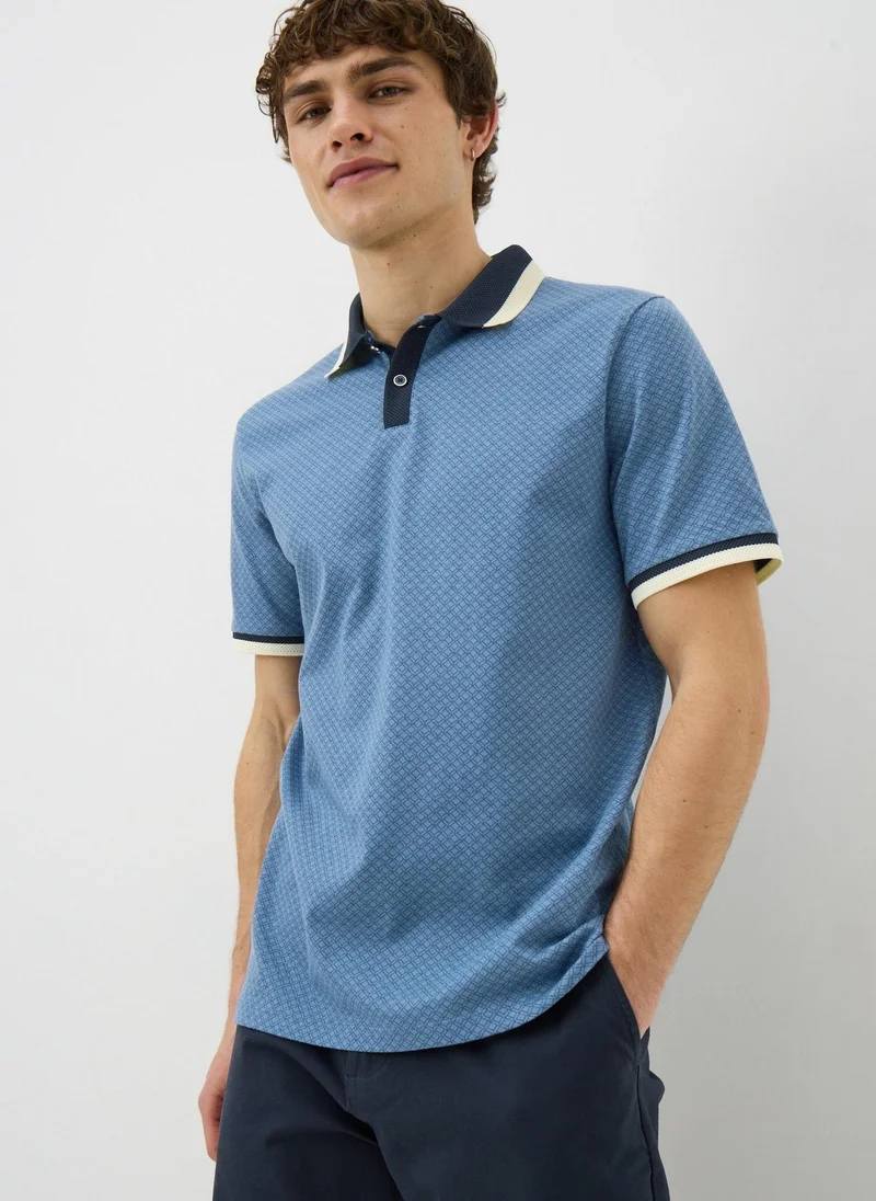 ماتلان Navy Geometric Textured Polo Shirt