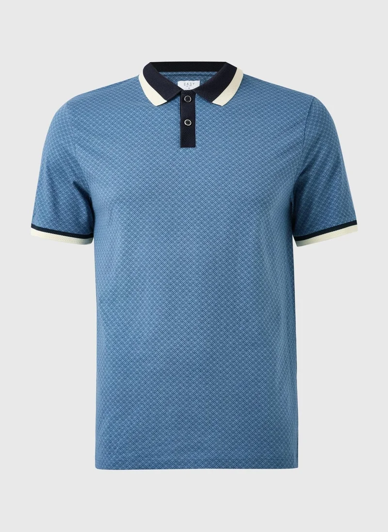 Matalan Navy Navy Geometric Textured Polo Shirt for Men | Best Price UAE