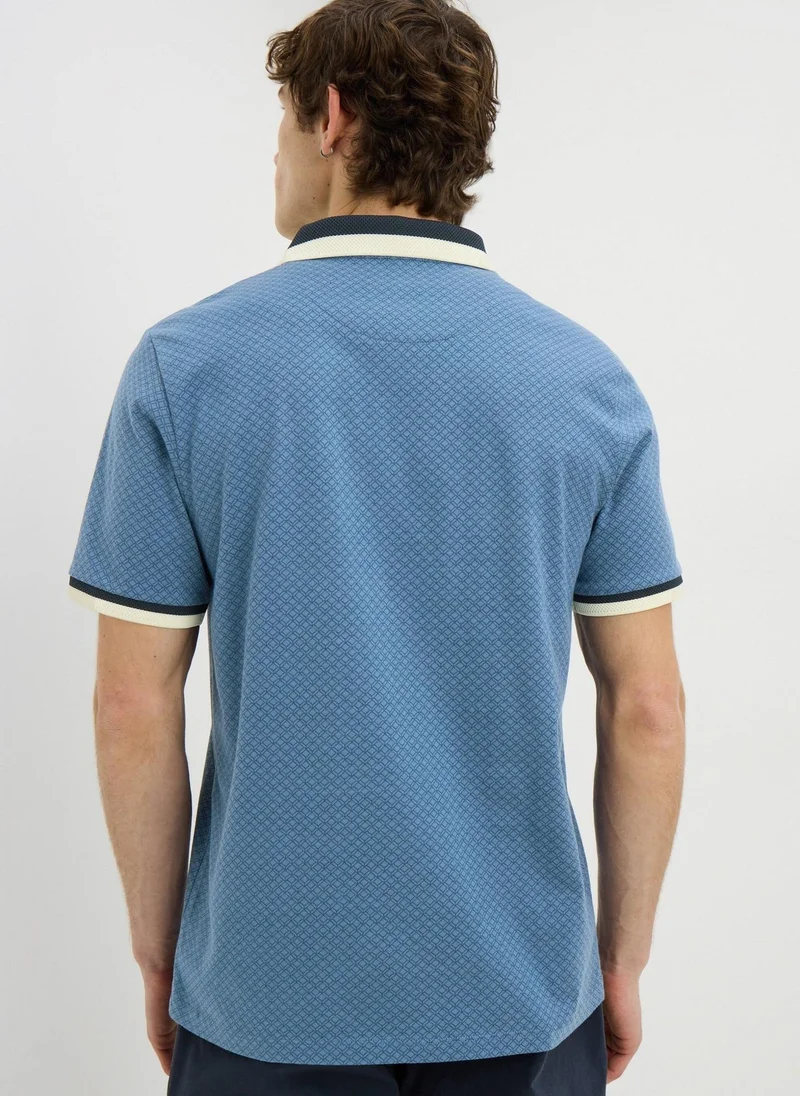 Matalan Navy Navy Geometric Textured Polo Shirt for Men | Best Price UAE