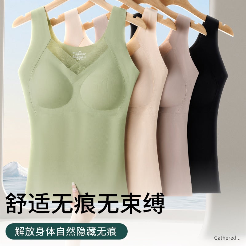 Plus Size Seamless Ice Silk Vest Breathable Comfortable Exterior V-Neck Mesh Removable Cup Wear-Free Underwear Base Shirt - Image 5