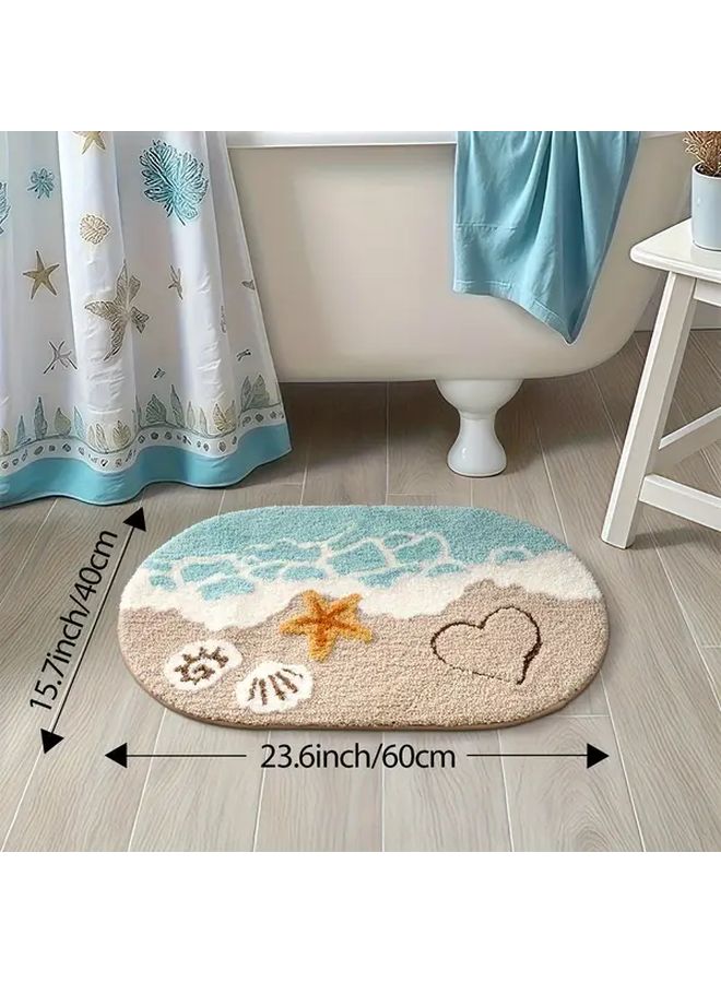 Ocean Theme Bath Mat Non Slip Absorbent 40x60cm Starfish Heart Design - Image 3