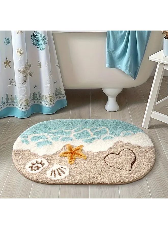 Ocean Theme Bath Mat Non Slip Absorbent 40x60cm Starfish Heart Design - Image 2