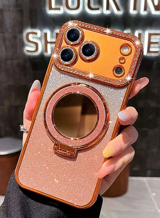 Magnetic Glitter Case for iPhone 17 Pro Max，Shiny Full Camera Lens Protector，Sparkly Ring Makeup Mirror Holder，Luxury Diamond Edge， Premium Fashion Gradient Shockproof iPhone 17 Pro Max Cover﻿ for Women Girls Gift - Image 1