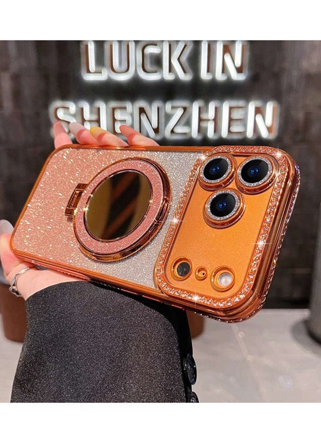Magnetic Glitter Case for iPhone 17 Pro Max，Shiny Full Camera Lens Protector，Sparkly Ring Makeup Mirror Holder，Luxury Diamond Edge， Premium Fashion Gradient Shockproof iPhone 17 Pro Max Cover﻿ for Women Girls Gift - Image 2