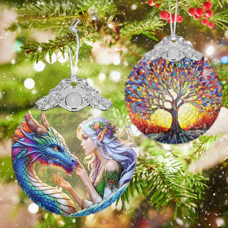 Jocidea Enchanted Elf & Dragon Ornament - Jocidea Christmas Ornaments - Stained Glass Hanging Decor - Christmas Tree Ornaments - Christmas Decoration - Gifts for Friends  Sisters - Gift Ornament - Image 4