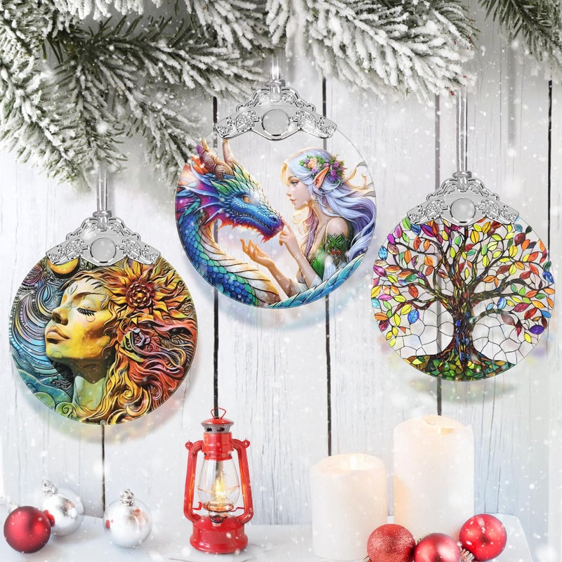 Jocidea Enchanted Elf & Dragon Ornament - Jocidea Christmas Ornaments - Stained Glass Hanging Decor - Christmas Tree Ornaments - Christmas Decoration - Gifts for Friends  Sisters - Gift Ornament - Image 5