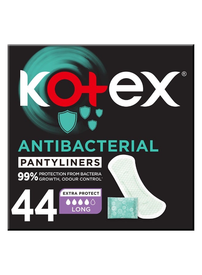 Kotex بطانات يومية مضادة للبكتيريا لحماية 99% من البكتيريا، حجم طويل، عبوة من 44