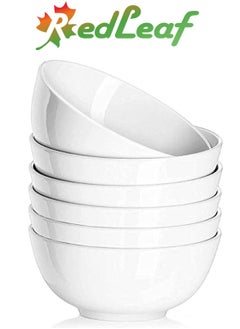 Red Leaf 4.5 Inch 10 oz Small Dessert Ceramic Bowls for Kitchen - White Bowls for Side Dishes, White Bowls for Ice Cream, Fruit, Rice, Oatmeal - Dishwasher & Microwave Safe (6pcs)  - Image 1