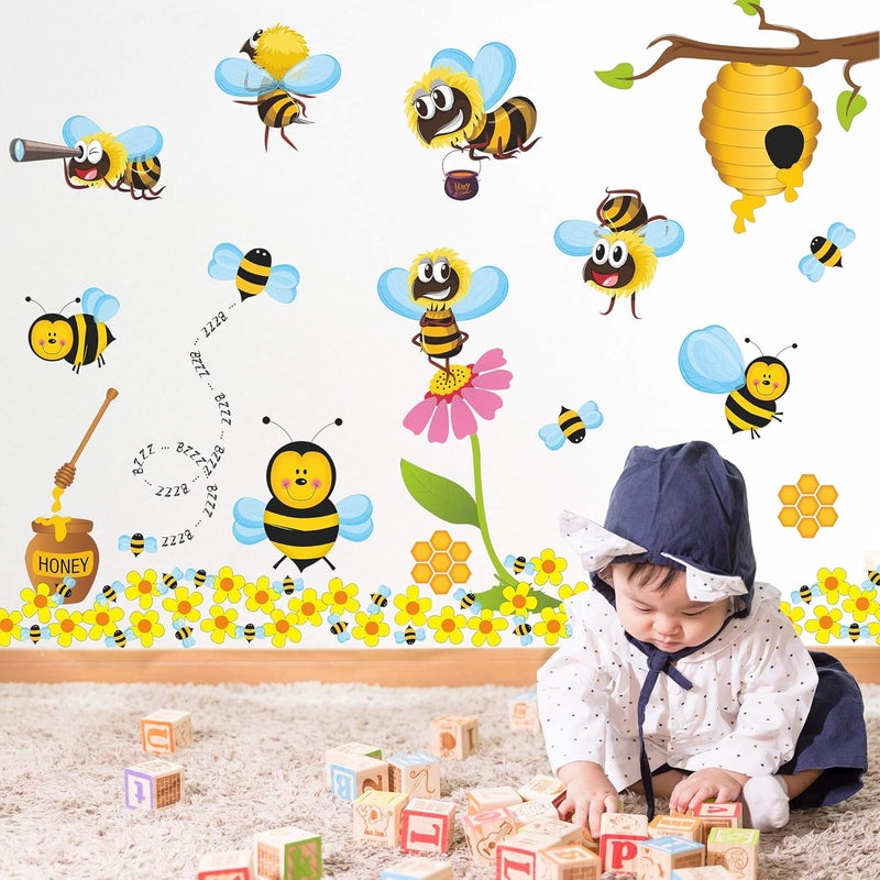 RAINBOW WSK ملصقات جدارية ثلاثية الأبعاد للنحل RW1061 ملصقات جدارية للنحل والزهور ملصقات حيوانات كرتونية قابلة للإزالة لتزيين جدران الأطفال وغرف المواليد وغرف النوم وغرف المعيشة وغرف اللعب والفصول الدراسية - Image 2
