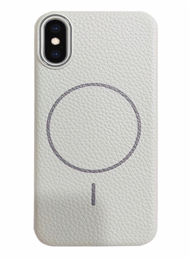 Magsafe Phone Case For iPhone X/XS With High Quality Rubber Frame And Slim Lychee Pattern Leather Case with Camera Lens Protection Shockproof Cover And support wireless Charging Leather Cover for iPhone X/XS - Beige