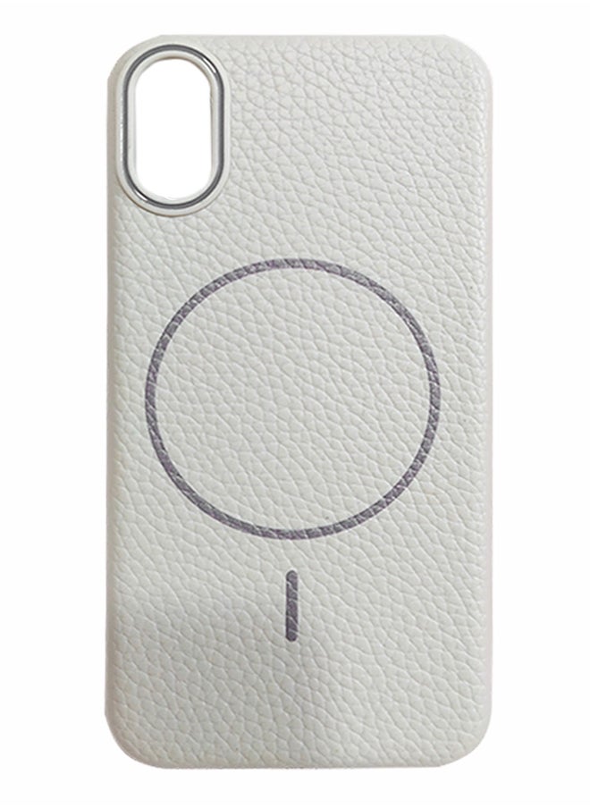 Magsafe Phone Case For iPhone X/XS With High Quality Rubber Frame And Slim Lychee Pattern Leather Case with Camera Lens Protection Shockproof Cover And support wireless Charging Leather Cover for iPhone X/XS - Beige