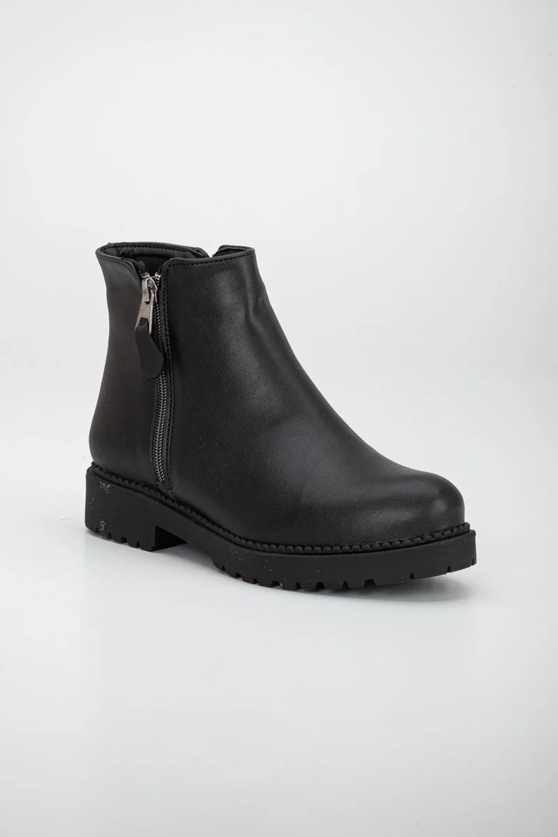 Dilimler Ayakkabı Slices Shoes Laceless Black Women's Boots with Zipper Accessories