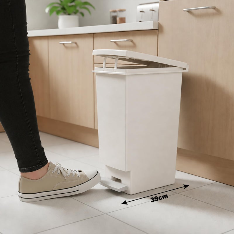 Trash Bin with Pedal, 30Litre, Modern Rectangler design, Plastic - White - Image 5