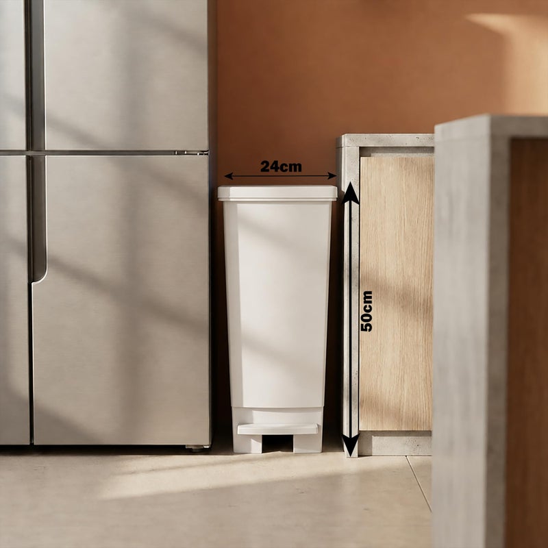 Trash Bin with Pedal, 30Litre, Modern Rectangler design, Plastic - White - Image 4