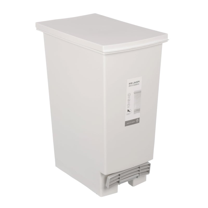 Trash Bin with Pedal, 30Litre, Modern Rectangler design, Plastic - White - Image 2