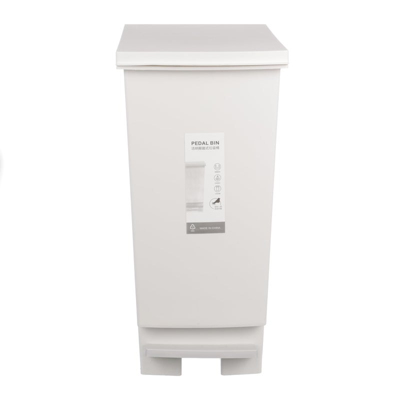 Trash Bin with Pedal, 30Litre, Modern Rectangler design, Plastic - White - Image 1