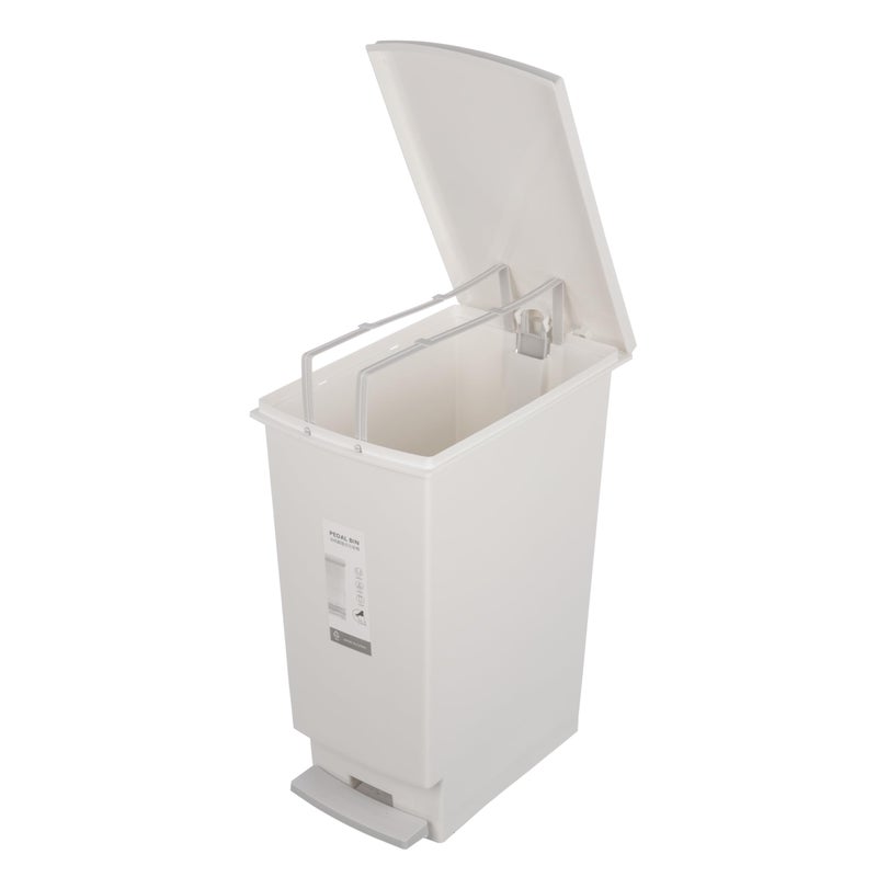 Trash Bin with Pedal, 30Litre, Modern Rectangler design, Plastic - White - Image 3