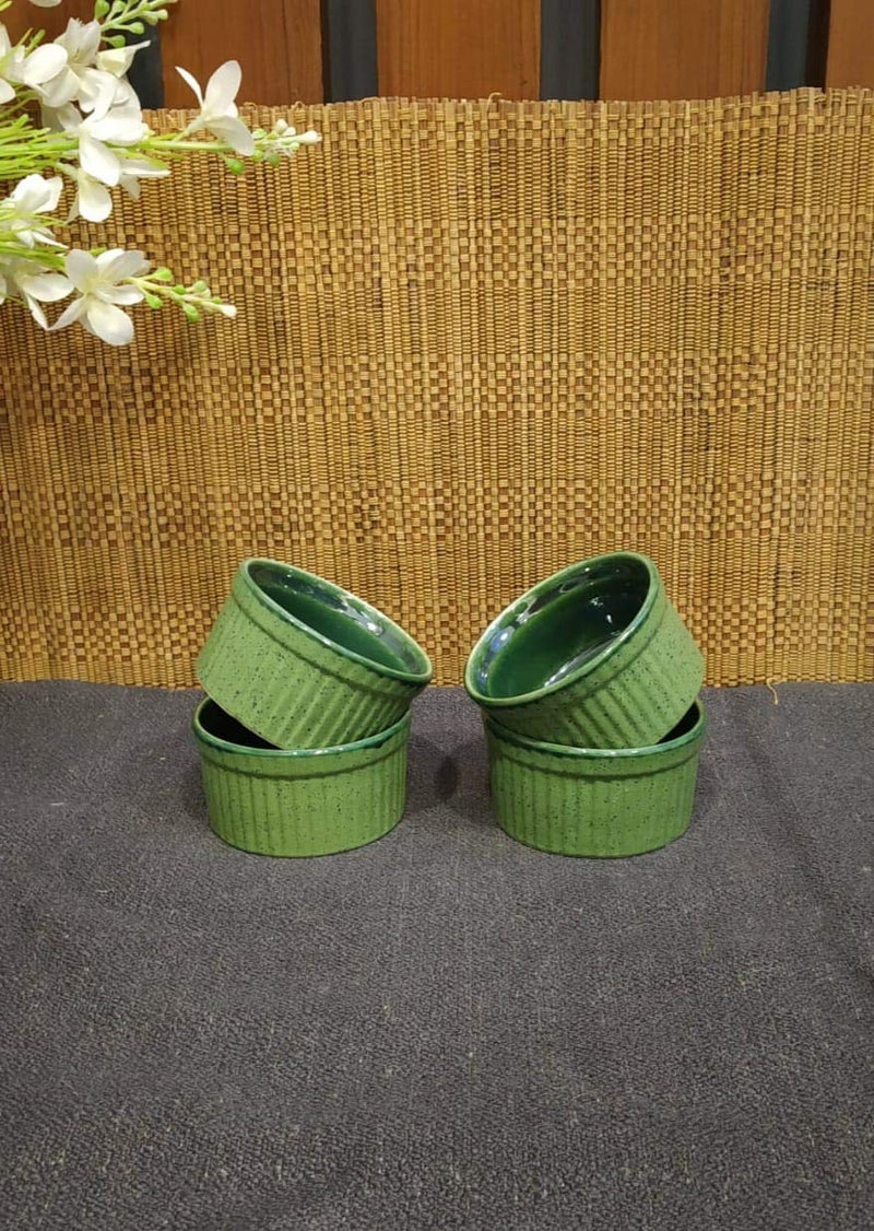 Caffeine Ceramic Handmade Green Crackle Ramkins Dessert Bowl (Set of 4) - Image 1