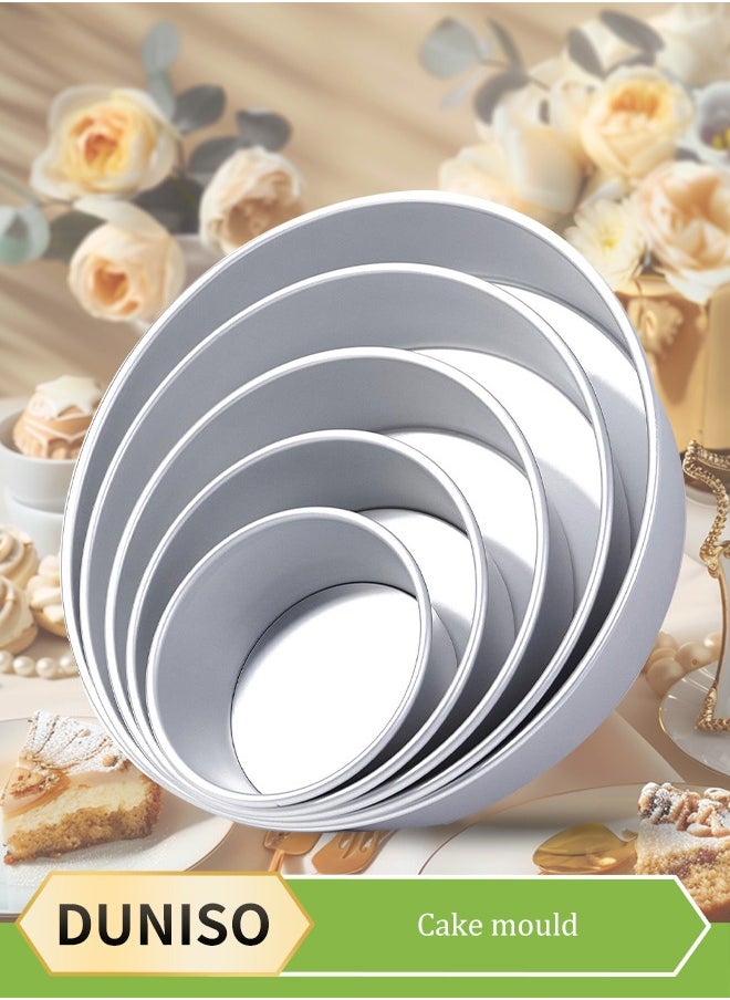 DUNISO 5 Pieces of Circular cake molds, aluminum alloy increase in height baking mold，baking tray, detachable bottom,curled edge design，suitable for making baked cake cheesepudding, silver  - Image 1