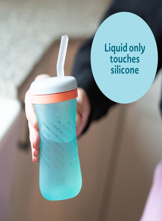 The First Years Silicone Squeeze & Sip Straw Cup - Spill-Proof Toddler Training Cups - Dishwasher Safe - Orange and Blue - 7 oz - 2 Count - Ages 6 Months+ - Image 3