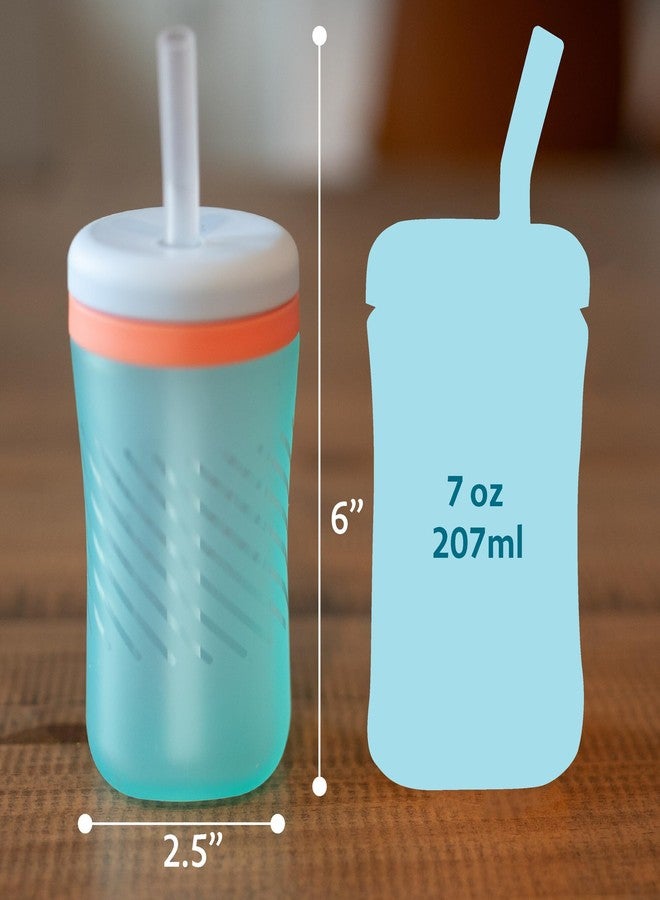 The First Years Silicone Squeeze & Sip Straw Cup - Spill-Proof Toddler Training Cups - Dishwasher Safe - Orange and Blue - 7 oz - 2 Count - Ages 6 Months+ - Image 5