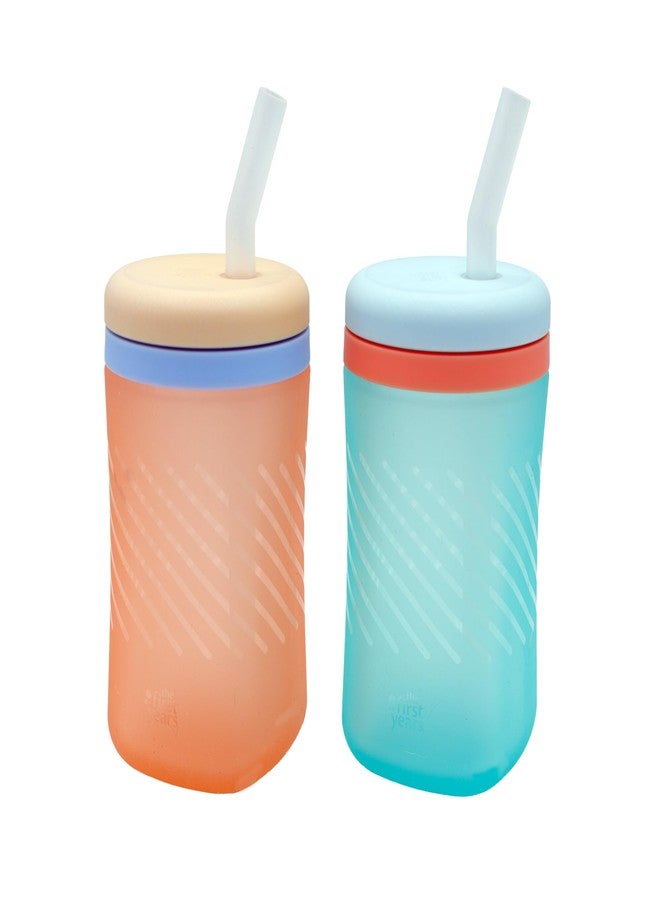 The First Years Silicone Squeeze & Sip Straw Cup - Spill-Proof Toddler Training Cups - Dishwasher Safe - Orange and Blue - 7 oz - 2 Count - Ages 6 Months+ - Image 1