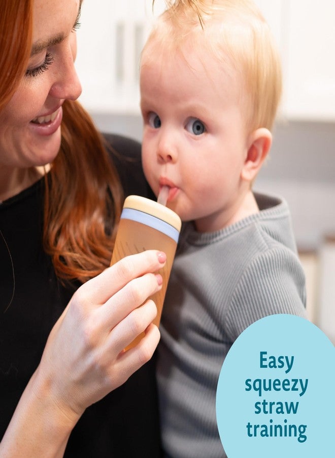 The First Years Silicone Squeeze & Sip Straw Cup - Spill-Proof Toddler Training Cups - Dishwasher Safe - Orange and Blue - 7 oz - 2 Count - Ages 6 Months+ - Image 2