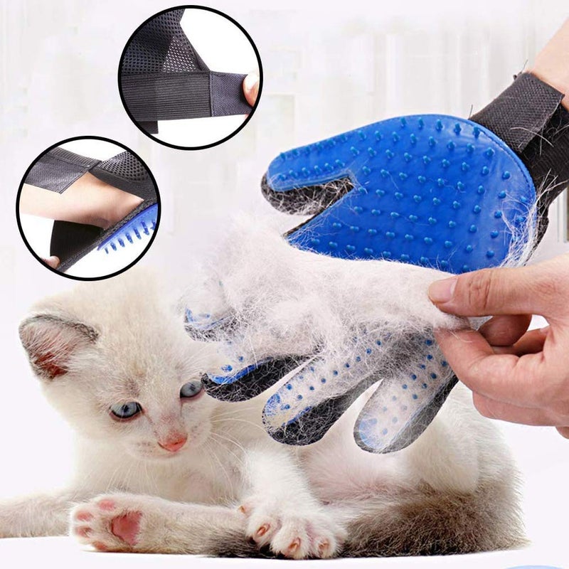 Flipco Pet Hair Remover Glove Gentle Pet Grooming Glove Brush Efficient Deshedding Glove Massage Mitt with Enhanced Five Finger Design Perfect for Dogs, Cats with Long & Short Fur (Blue, Black 1 pcs) - Image 4
