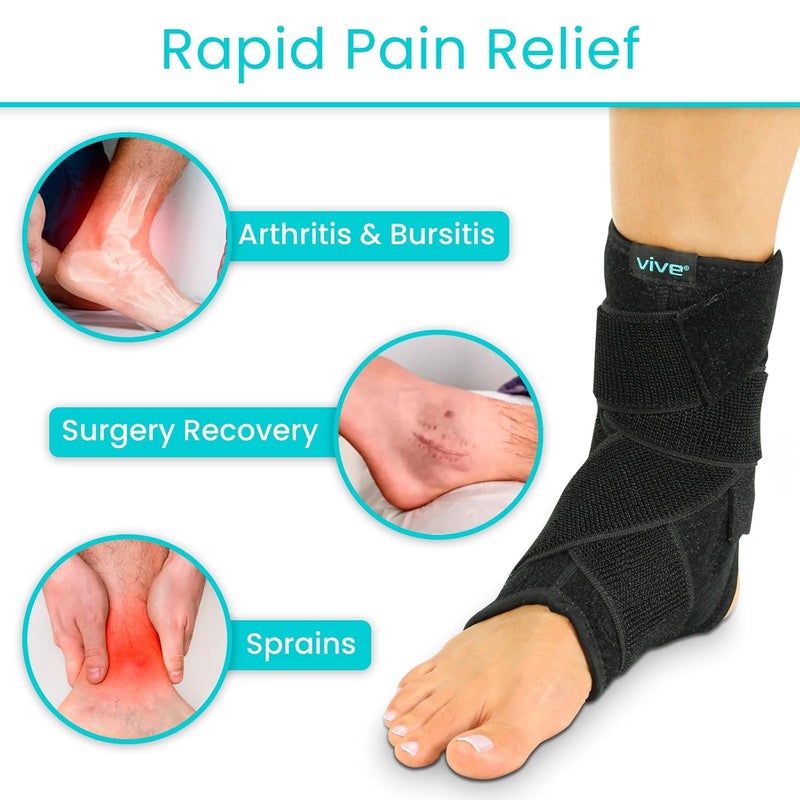 Vive Sprained Ankle Brace for Women Men  Right or Left Compression Foot Immobilizer Support  Basketball Volleyball Neoprene Stabilizer Wrap Protector  Tendonitis Heel Spur Running Feet Sprain - Image 3