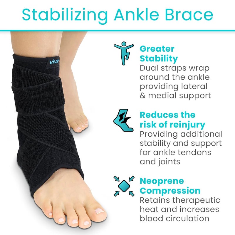 Vive Sprained Ankle Brace for Women Men  Right or Left Compression Foot Immobilizer Support  Basketball Volleyball Neoprene Stabilizer Wrap Protector  Tendonitis Heel Spur Running Feet Sprain - Image 2