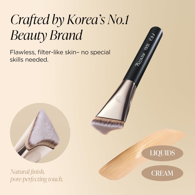 Piccasso FB33 Foundation Brush â€“ Tapping Cover Brush for Liquid & Cream Foundation, Fills Pores with Soft Bristles for Smooth and Flawless Face Makeup, Professional Korean Beauty Tool - Image 2