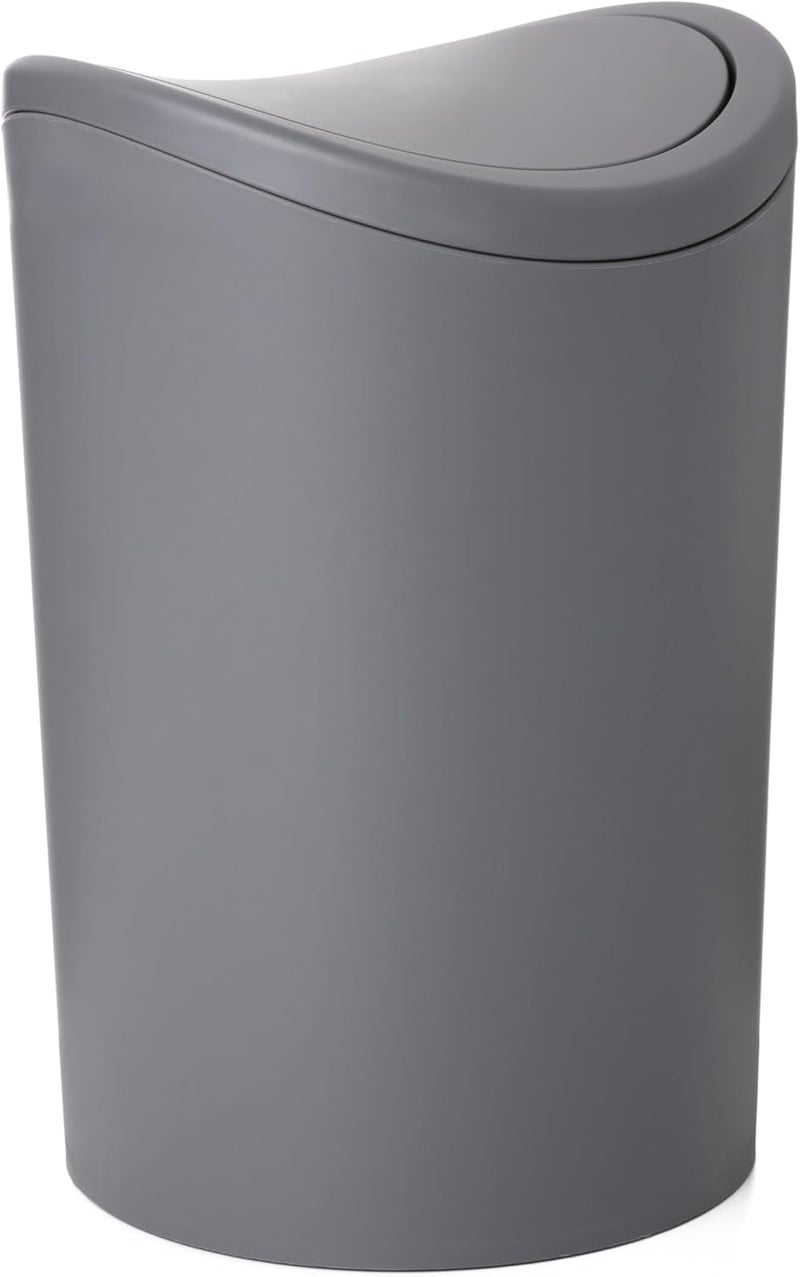 Superio Small Bathroom Trash Can with Lid, Modern Grey Mini Waste Bin with Swing Lid (1 1/2 Gallon, 6 Liter) Plastic Garbage Can for Kitchen, Bathroom, Bedroom, Office, Under Desk (2, Grey) - Image 1