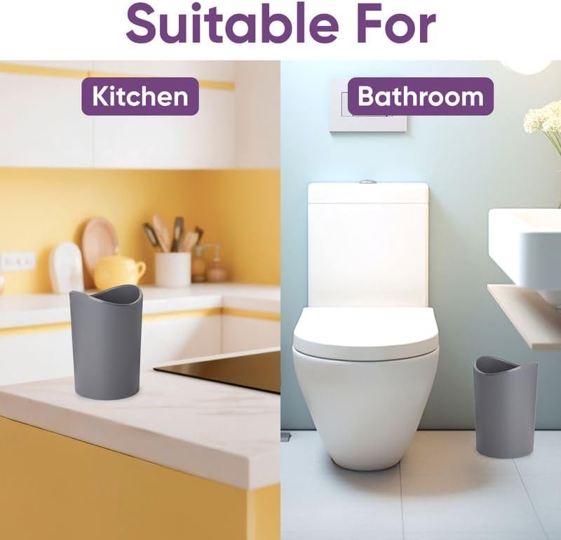 Superio Small Bathroom Trash Can with Lid, Modern Grey Mini Waste Bin with Swing Lid (1 1/2 Gallon, 6 Liter) Plastic Garbage Can for Kitchen, Bathroom, Bedroom, Office, Under Desk (2, Grey) - Image 4