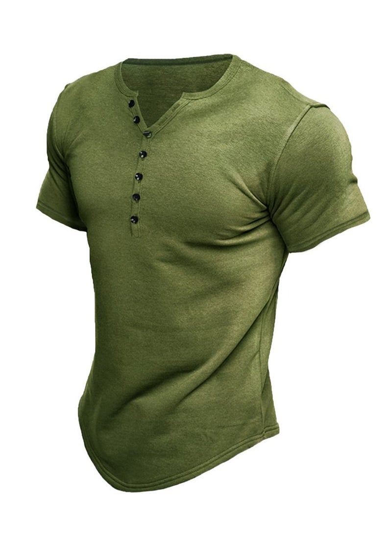 Summer new men's short-sleeved men's solid color T-shirt tops - Image 1