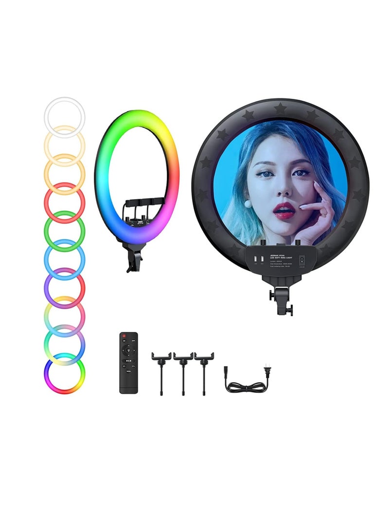 22" RGB Ring Light with 3 Phone Holders – Adjustable LED Professional Makeup Ring Light Setup for Instagram Reels, Vlogging, Photoshoots, Videography – Compatible with iPhone/Android & Cameras  - Image 1