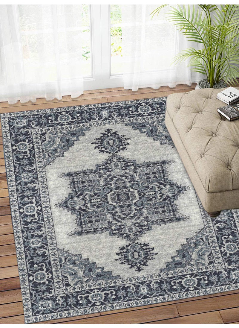 Status Contract Status Contract 3D Printed Perfect Rugs for Living Area | Rug and for Bedroom |Rug and for ining Table Rug Floor with Anti Slip Backing (3 x 5, Kashmiri Grey)  - Image 1