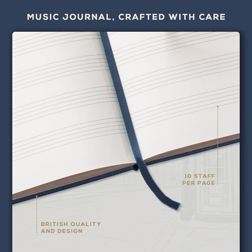 BEECHMORE BOOKS Blank Sheet Music Notebook – A4 8.5x11.5 for Songwriters, Musicians & Composers, 156 Thick 120gsm Pages, 10-Staff Perforated Sheets, Vegan Leather Hardcover, Elastic Closure, Gift Box - Image 5