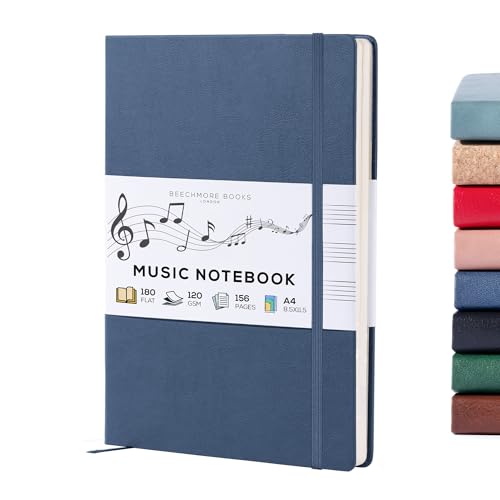 BEECHMORE BOOKS Blank Sheet Music Notebook – A4 8.5x11.5 for Songwriters, Musicians & Composers, 156 Thick 120gsm Pages, 10-Staff Perforated Sheets, Vegan Leather Hardcover, Elastic Closure, Gift Box - Image 1
