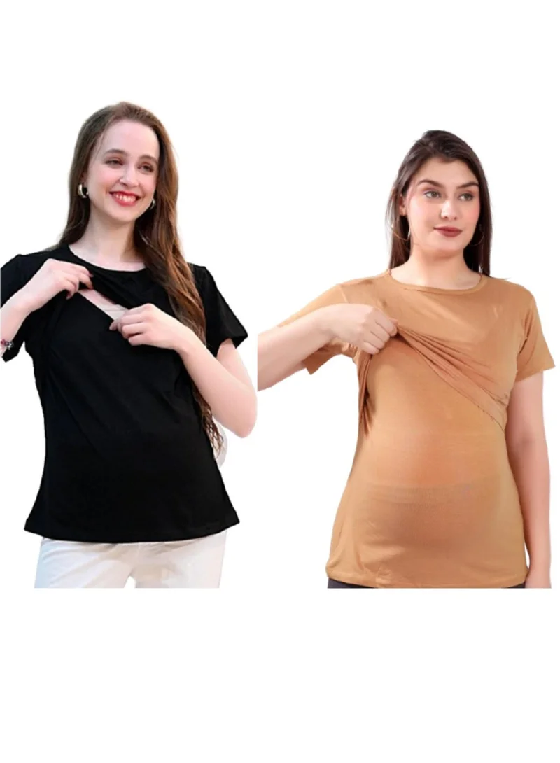 TUMMY TUMMY Double Layered Maternity Nursing Top Combo Pack of 2pc